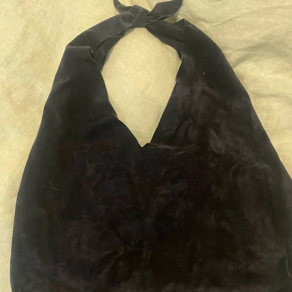 The Row Deep Navy Suede Knot-Top Hobo Bag